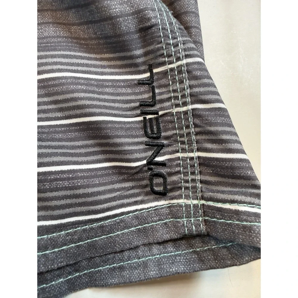 O Neill Mens Board Shorts 40 Grey/BLK/Blue Striped‎ Drawstring Cargo Pocket